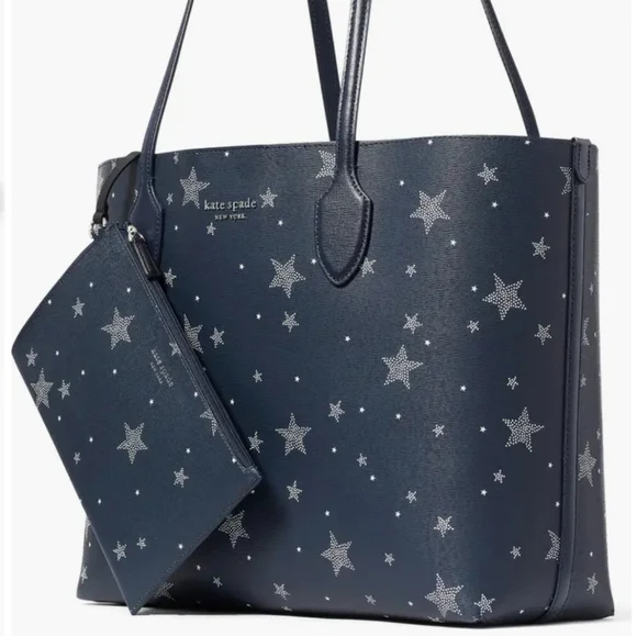 NWT KATE SPADE New York Bleecker Starlight Large Tote BLUE LEATHER Bag - Picture 3 of 10